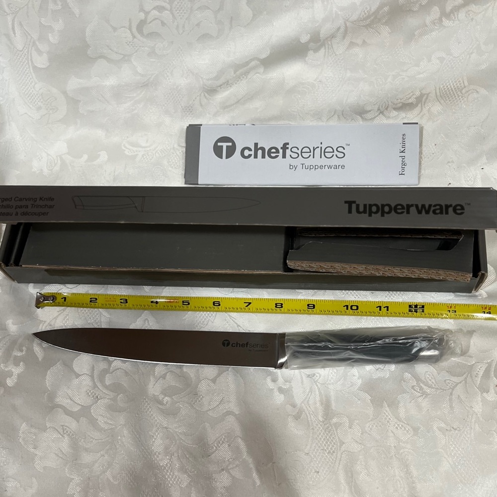 NEW (NIB)Tupperware Chef Series Carving Knife & Fork Set, Forged Stainless Steel - Picture 10 of 13